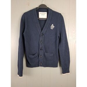 Vintage Abercrombie & Fitch Cardigan Sweater Mens S Blue Varsity Academia School